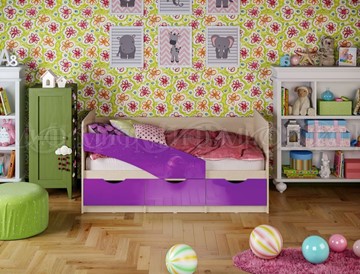 Детская кровать Бабочки 800*1600, Фиолетовый глянец в Набережных Челнах