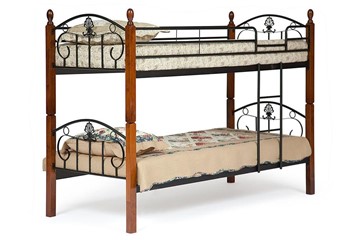 Детская кровать BOLERO двухярусная дерево гевея/металл, 90*200 см (bunk bed), красный дуб/черный в Альметьевске