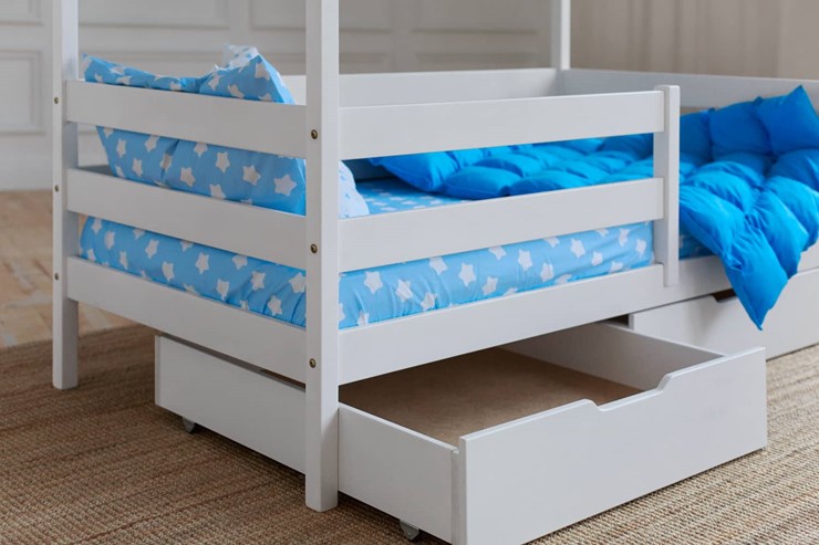Детская 2-этажная кровать без крыши с ящиками, цвет белый в Нижнекамске - изображение 3