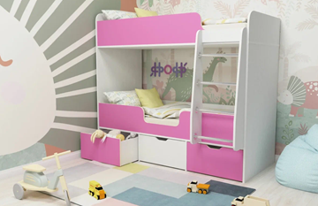 Детская 2-ярусная кровать Малыш двойняшка 70х160, корпус Белое дерево, фасад Розовый в Альметьевске - предосмотр