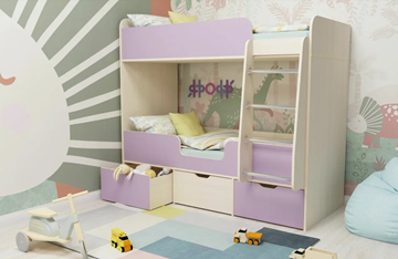 Детская двухъярусная кровать Малыш двойняшка 70х160, корпус Дуб молочный, фасад Ирис в Альметьевске - предосмотр