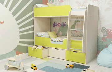Детская двухъярусная кровать Малыш двойняшка 70х160, корпус Дуб молочный, фасад Лайм в Казани