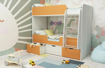 Детская 2-ярусная кровать Малыш двойняшка 70х160, корпус Винтерберг, фасад Оранжевый в Нижнекамске