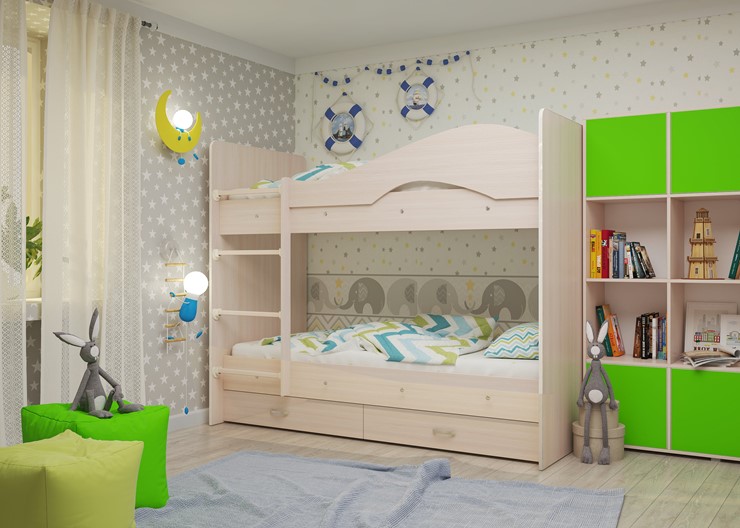 Детская 2-х ярусная кровать Мая на щитах, цвет Млечный дуб в Набережных Челнах - изображение 2