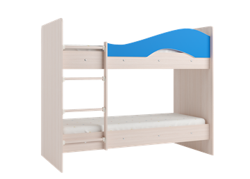 Двухэтажная детская кровать Мая на щитах со шкафом и ящиками, корпус Млечный дуб, фасад Синий в Альметьевске - предосмотр 1