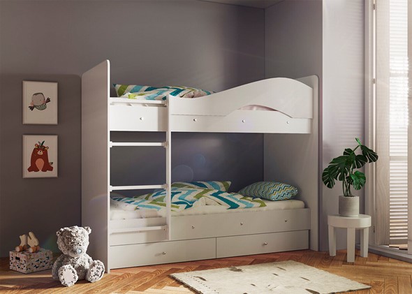 Кровать 2-ярусная Мая с 2 ящиками на щитах, цвет Млечный дуб в Альметьевске - изображение