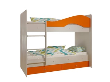 Детская 2-ярусная кровать Мая с 2 ящиками на щитах, корпус Млечный дуб, фасад Оранжевый в Набережных Челнах - предосмотр 4