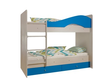 Детская двухэтажная кровать Мая с 2 ящиками на щитах, корпус Млечный дуб, фасад Синий в Альметьевске - предосмотр 4