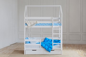 Детская 2-этажная кровать Домик с ящиками, цвет белый в Нижнекамске