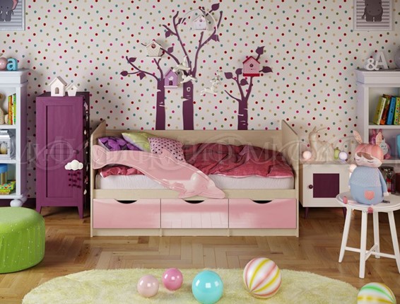 Кровать в детскую Дельфин-1, Розовый глянец 80х160 в Альметьевске - изображение