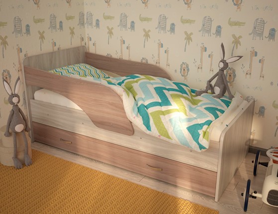 Кровать с ящиками Максимка, корпус Шимо светлый, фасад Шимо темный в Набережных Челнах - изображение