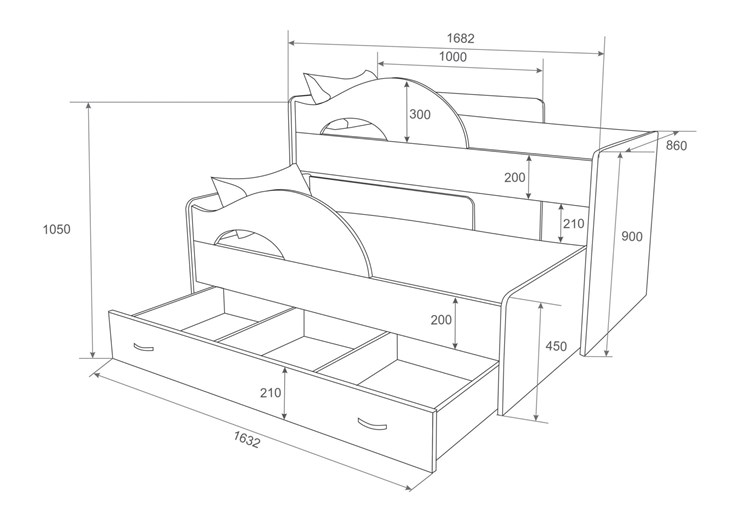 Двухэтажная детская кровать Радуга 1.6 с ящиком, корпус Шимо светлый, фасад Шимо темный в Казани - изображение 1
