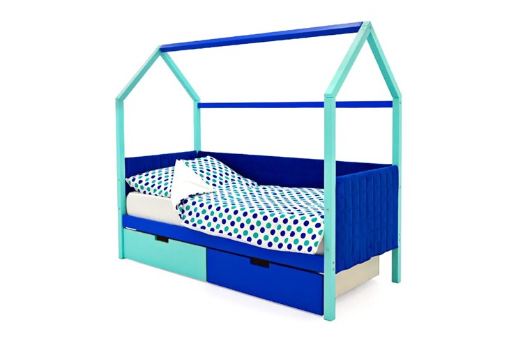 Кровать-домик в детскую Svogen, мятный-синий мягкая в Нижнекамске - изображение 4