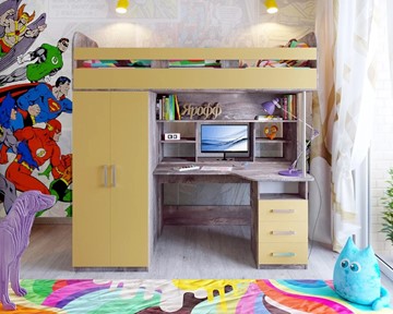Кровать-чердак детская Аракс, каркас Бетон, фасад Зира в Набережных Челнах - предосмотр