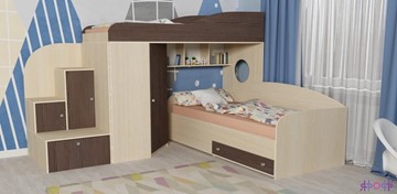 Детская кровать-шкаф Кадет-2, корпус Дуб, фасад Ясень анкор темный в Набережных Челнах