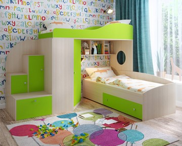 Детская кровать-шкаф Кадет-2, корпус Дуб, фасад Лайм в Набережных Челнах