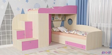 Детская кровать-чердак Кадет-2, корпус Дуб, фасад Розовый в Нижнекамске - предосмотр