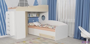 Детская кровать-шкаф Кадет-2 с металлической лестницей, корпус Белое дерево, фасад Дуб в Казани