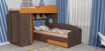 Детская кровать-шкаф Кадет-2 с металлической лестницей, корпус Бодего, фасад Оранжевый в Казани