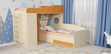 Детская кровать-шкаф Кадет-2 с металлической лестницей, корпус Дуб, фасад Оранжевый в Казани