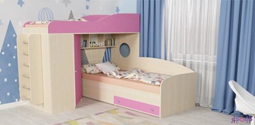 Детская кровать-шкаф Кадет-2 с металлической лестницей, корпус Дуб, фасад Розовый в Казани