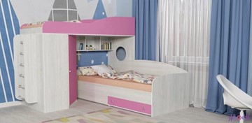 Кровать-чердак в детскую Ярофф Кадет-2 с металлической лестницей, корпус Винтерберг, фасад Розовый в Нижнекамске