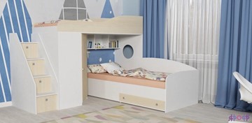 Детская кровать-шкаф Кадет-2 с универсальной лестницей, корпус Белое дерево, фасад Дуб в Альметьевске