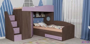Детская кровать-шкаф Кадет-2 с универсальной лестницей, корпус Ясень анкор темный, фасад Ирис в Казани