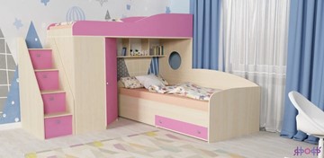 Детская кровать-шкаф Кадет-2 с универсальной лестницей, корпус Дуб, фасад Розовый в Нижнекамске