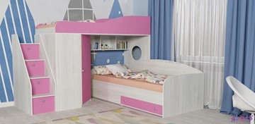 Детская кровать-шкаф Кадет-2 с универсальной лестницей, корпус Винтерберг, фасад Розовый в Казани