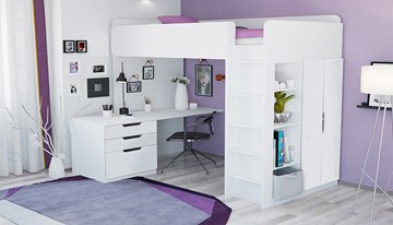 Детская кровать с письменным столом и шкафом POLINI Kids Simple Белый в Набережных Челнах - предосмотр 1