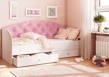 Кровать детская односпальная Эльза без бортика, Розовый (латы) в Нижнекамске - предосмотр