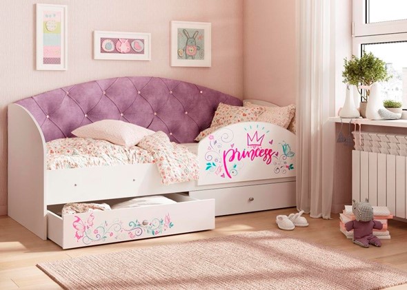 Детская кровать односпальная Эльза с бортиком, Фиолетовый (латы) в Альметьевске - изображение