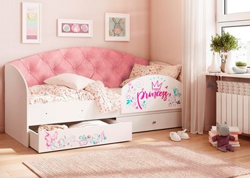 Детская кровать односпальная Эльза с бортиком, Розовый (латы) в Казани - предосмотр