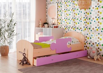 Кровать детская с бортиками и ящиком Мозайка, корпус Млечный дуб/фасад Ирис (ламели) в Альметьевске