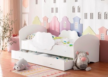Детская кровать Тучка с ящиком, корпус Белый, фасад Белый в Набережных Челнах