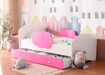 Детская кровать Тучка с ящиком, корпус Белый, фасад Розовый в Альметьевске