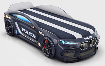 Кровать-машина детская Romeo-М Police + подсветка фар, ящик, матрас, Черный в Альметьевске