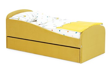Мягкая кровать с ящиком Letmo горчичный (велюр) в Казани