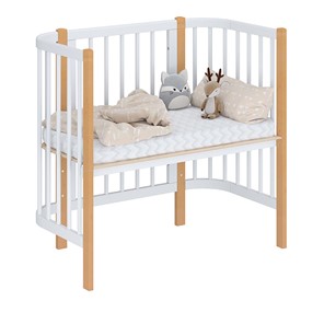 Кроватка детская приставная POLINI Kids Simple 105 Белый / Бук в Альметьевске - предосмотр 1