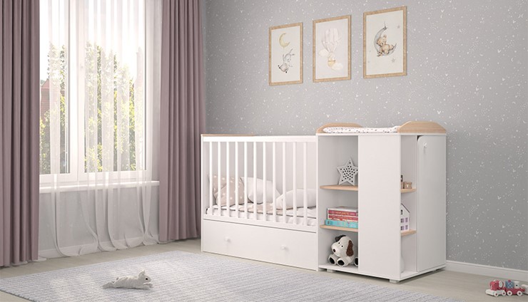 Детская кровать с комодом POLINI Kids Ameli 800 Белый / Дуб пастельный, серия AMELI в Альметьевске - изображение 2