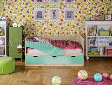 Детская кровать Бабочки 800*1600, Бирюза глянец в Нижнекамске
