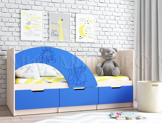 Кровать с ящиками Юниор-3, синий матовый в Нижнекамске - изображение