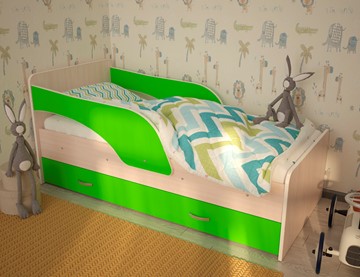 Детская кровать с ящиками Максимка, корпус Млечный дуб, фасад Салатовый в Набережных Челнах - предосмотр