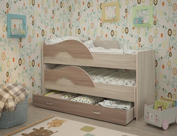 Двухэтажная детская кровать Радуга 1.6 с ящиком, корпус Шимо светлый, фасад Шимо темный в Набережных Челнах