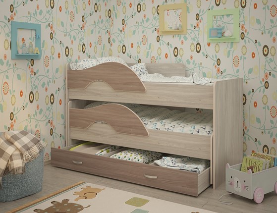 Двухэтажная детская кровать Радуга 1.6 с ящиком, корпус Шимо светлый, фасад Шимо темный в Казани - изображение