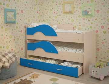 Детская двухъярусная кровать Радуга 1.6 с ящиком, корпус Млечный дуб, фасад Синий в Нижнекамске - предосмотр