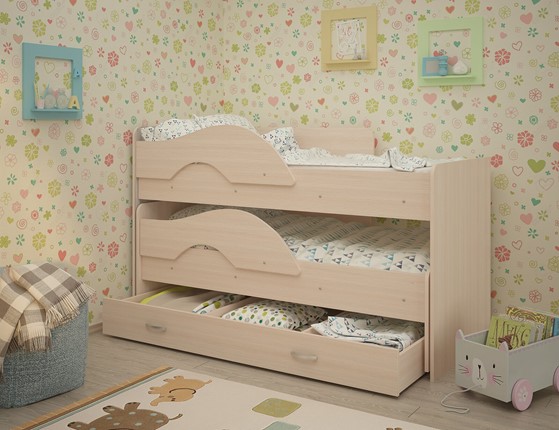 Детская 2-ярусная кровать Радуга 1.6 с ящиком, цвет Млечный дуб в Набережных Челнах - изображение