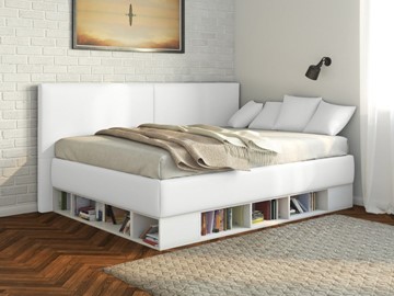 Подростковая кровать Lancaster 1, 140х200, ЛДСП белая, экокожа белая в Альметьевске