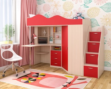 Детская кровать-шкаф Пионер-1, каркас Дуб, фасад Красный в Казани